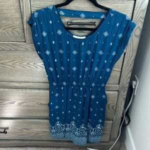 Pink rose navy blue dress with pockets